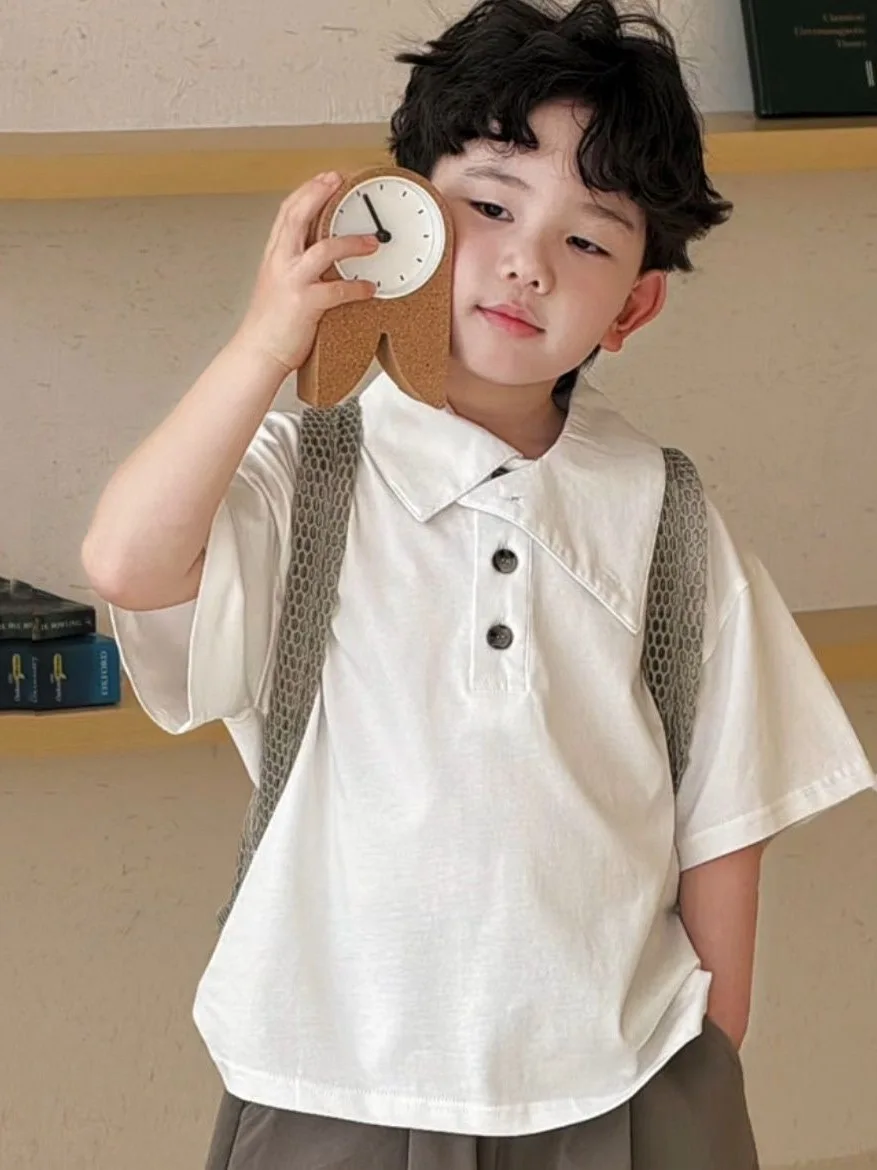 男の子用サマーカジュアル快適でおしゃれなツーピースセット、綿混紡、洗濯機洗い可能、帽子は含まれていません、無地カラー