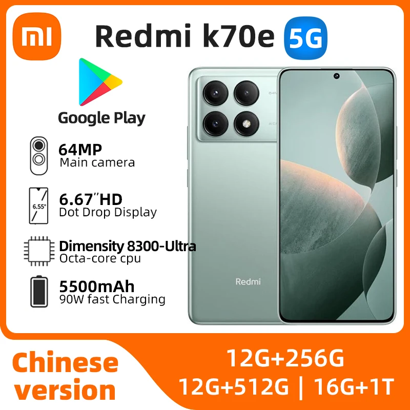 Xiaomi Redmi K70E 5g Smartphone Dimensity 8300-Ultra 6.67inch 1.5K 64MP 90W Charger 5500mAh Xiaomi HyperOS Original used phone