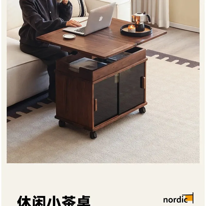 DSALifting coffee table Solid wood folding movable trolley Small apartment sofa side table