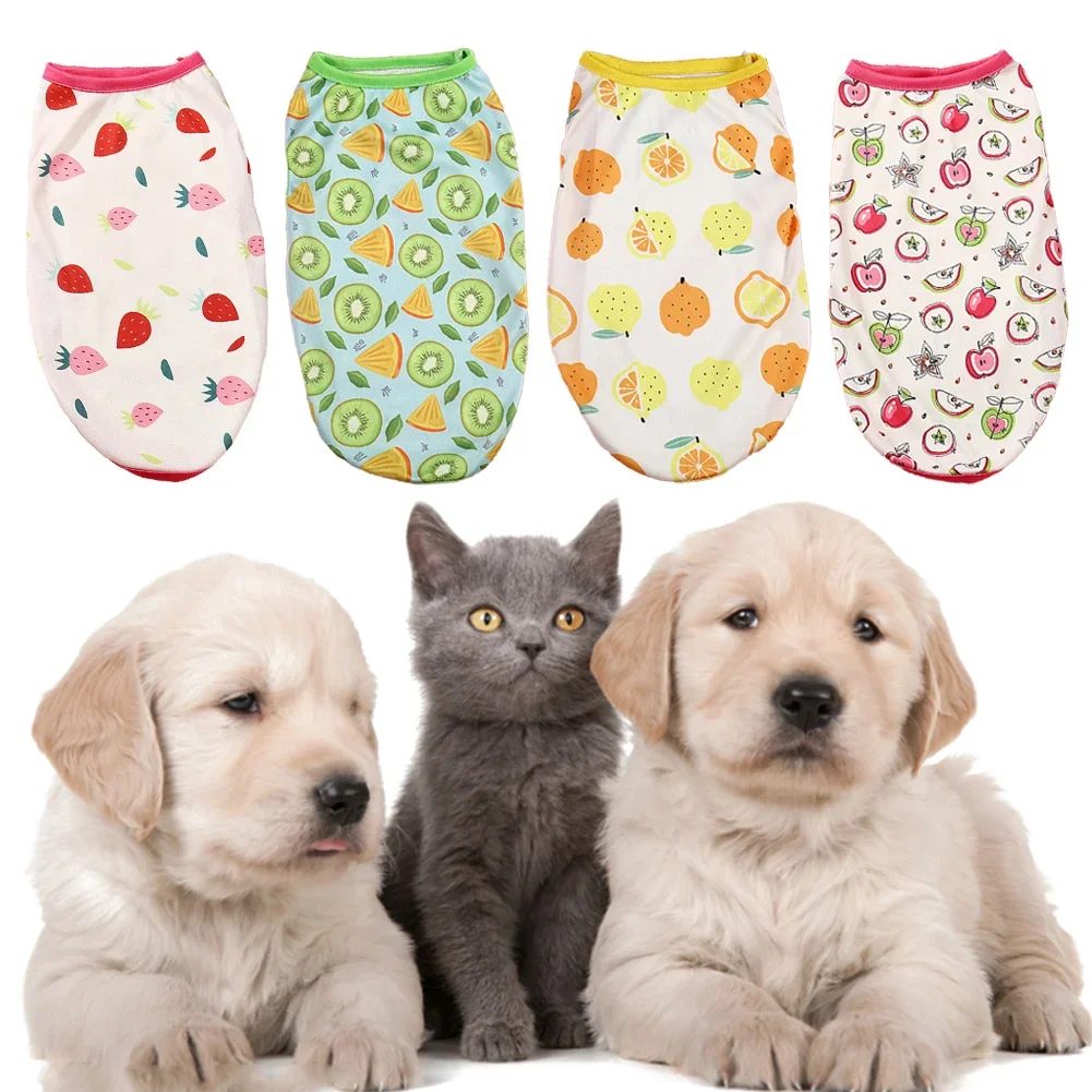 Summer Sleeveless Dog Clothes Cute Animal Printing Dog Shirt Cat T-shirt Cotton Heart Striped Puppy Pet Accessories Pet Dog Vest