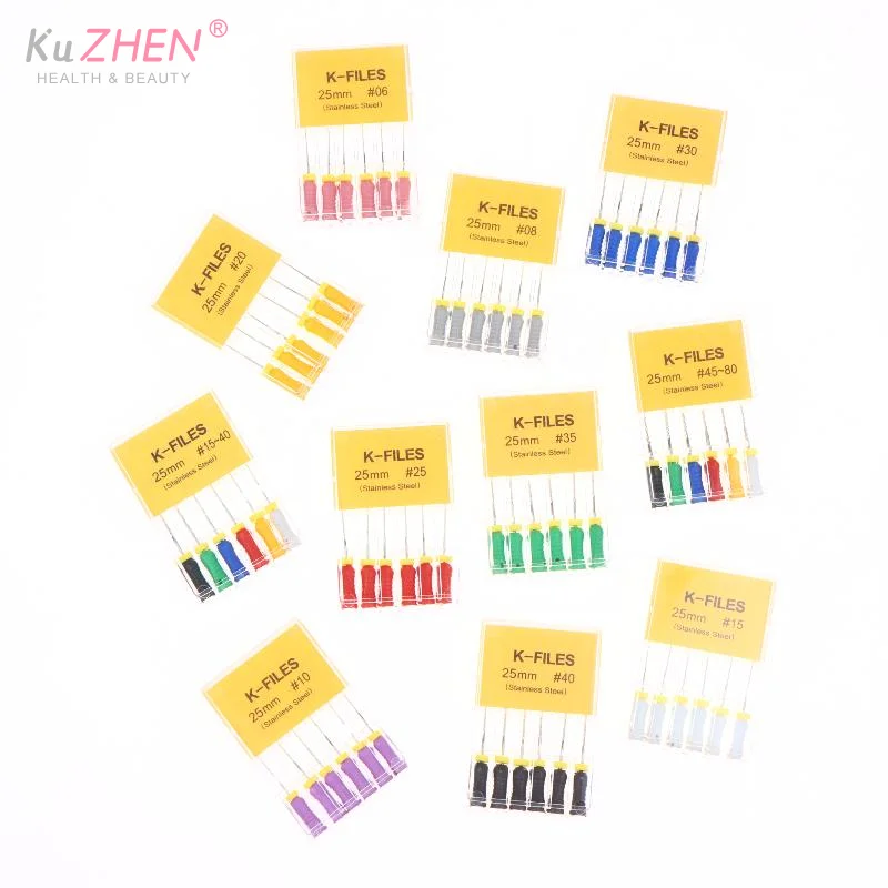 6pcs/pack  Dental H File Stainless Steel K-file Reamer Endodontic Instruments Dentist Dentistry 6-80# For Dental Practitioners