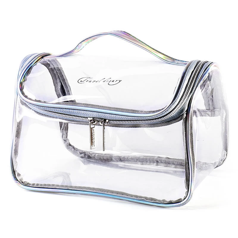 Cosmetic Bag Travel Transparent Laser PVC Women Zipper Makeup Bags Beauty Case Handbag Waterproof Storage Bath Toiletry Wash Bag