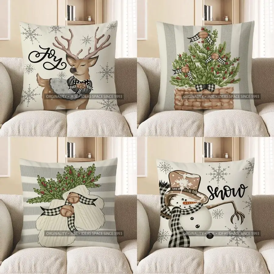 

Домашний декор, радостный олень со снежинками, наволочка с рисунком, подходит для дивана, спальни, автомобиля, наволочка