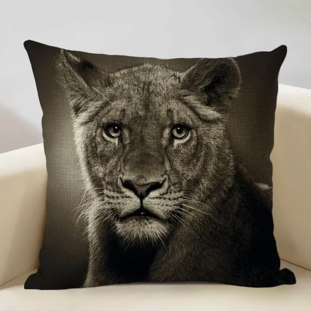 Tiger Lion Decorative Pillow Case 45x45cm Linen Cushion Cover Living Room Bedroom Sofa Pillowcase Four Seasons Universal