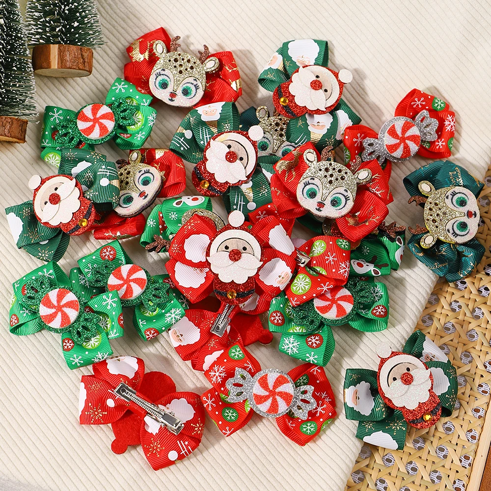 4 ชิ้นคริสต์มาสกิ๊บติดผมสำหรับเด็กทารกกิ๊บติดผมกวางเงาตกแต่งปาร์ตี้โบว์เด็กเด็กเครื่องสวมศีรษะอุปกรณ์เสริมผม