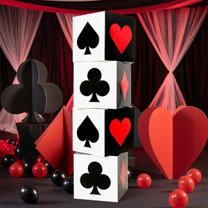 라스 베이거스 카지노 생일 파티 장식 라스 베이거스 게임 나이트 파티 용품을위한 검은 색과 빨간색 포커 테마 스퀘어 박스 10 최고의 영업 포커 장식 - №6