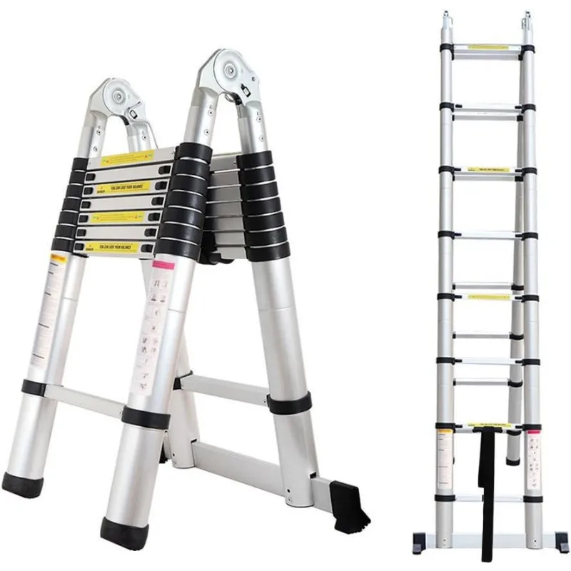 16.5ft Telescoping Ladder A-Frame Extension Portable Aluminum Telescoping 16 Steps Ladder 330lb Load