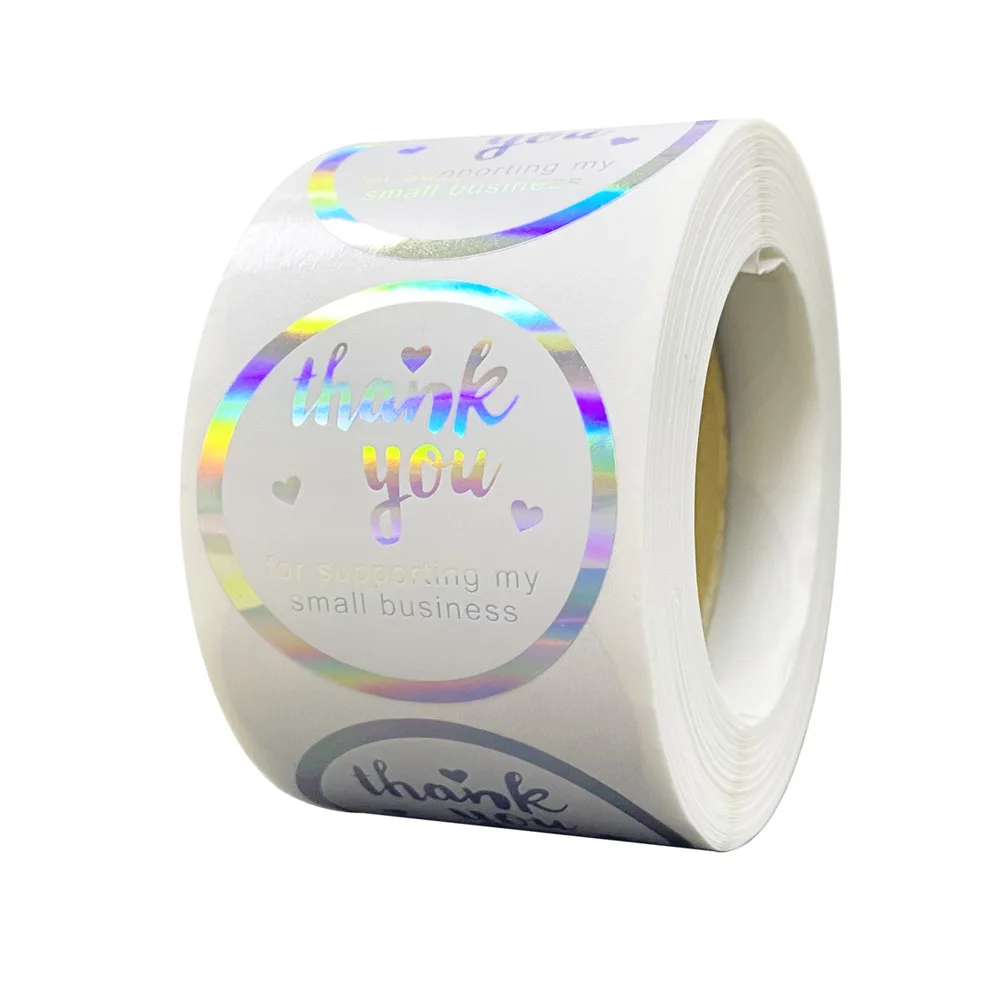 Multi-design Rainbow Laser Thank You Stickers 50-500pcs Round Holographic Business Labels Gift Packaging Seal Labels Stickers