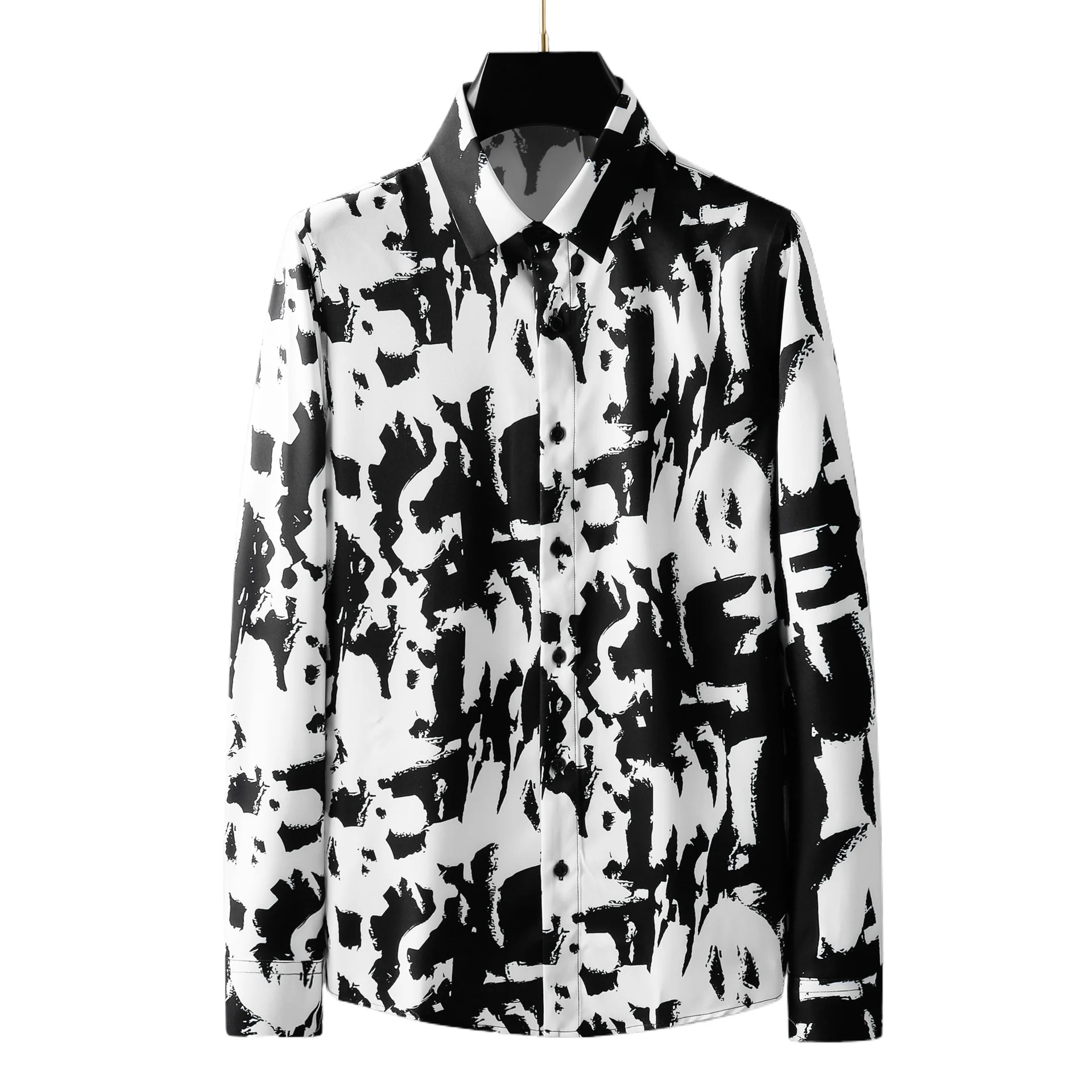 

Luxury Men's Shirt Graffiti Printed Long Sleeved Casual Shirts Fashion Slim No Ironing Business Social Dress Shirt Man Clothing