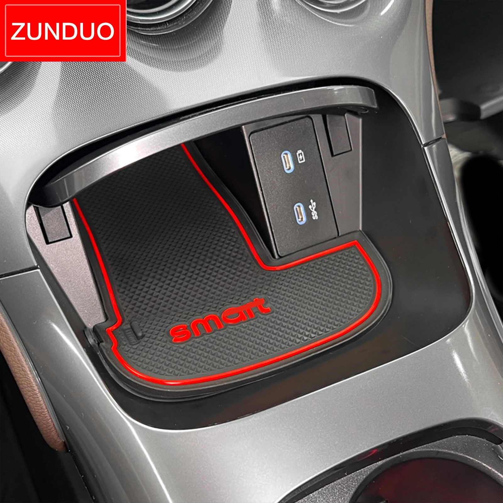 ZUNDUO Anti-Slip Gate Slot Cup Mat for Smart #3 # 3 Non-Slip Door Groove Pad Car Interior Accessories Rubber Coaster Red White