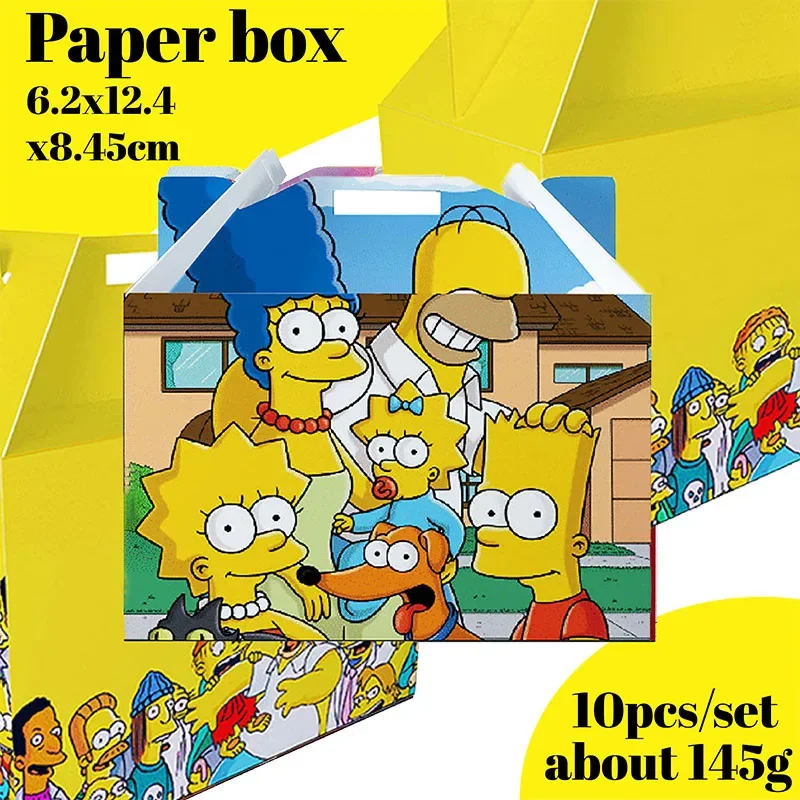 MINISO The Simpsons Paper Box for Wedding Candy Cookie Chocolate Packging Birthday Valentines Day Party Carton with Handle 10pcs