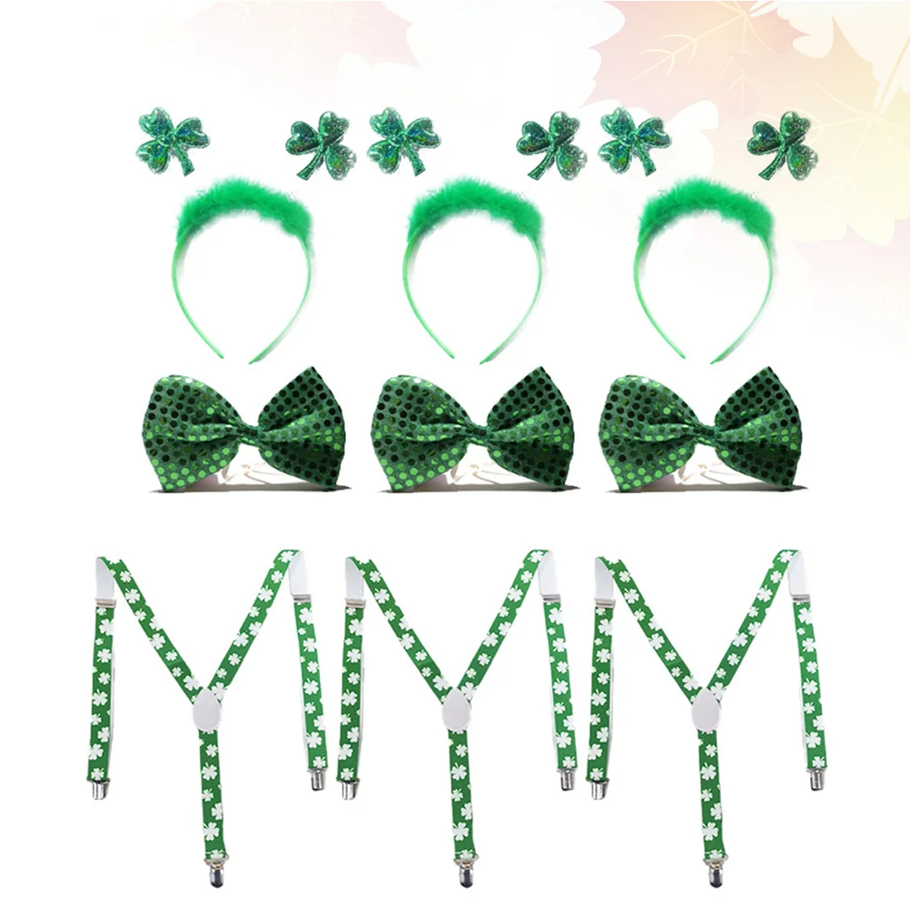 

9Pcs St Patrick's Day Party Costume Set Fashion Suspenders Headdress Tie Elastic Adjustable Party Accessories Holiday Decoration