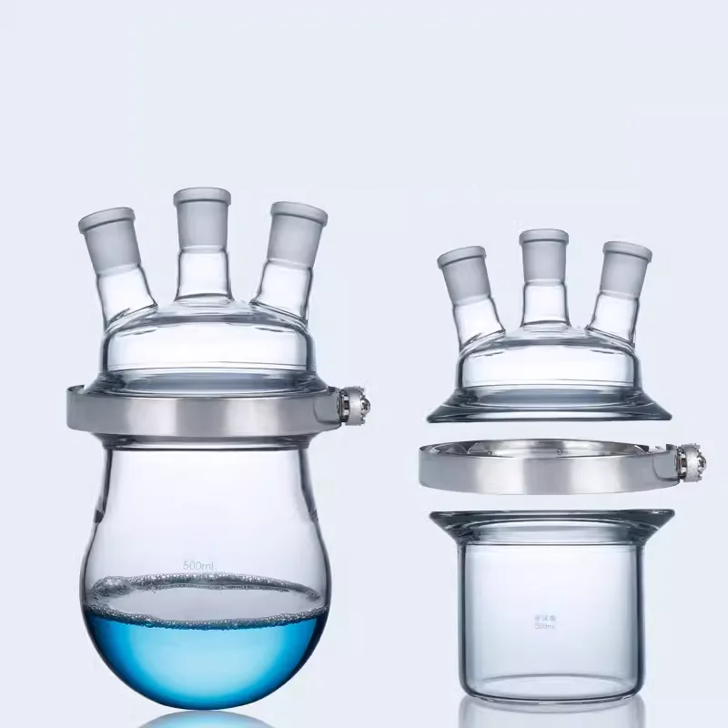 

Glass open reaction kettle round flat bottom cylindrical spherical reaction bottle three or four open flask 250/500/1000/3000ml