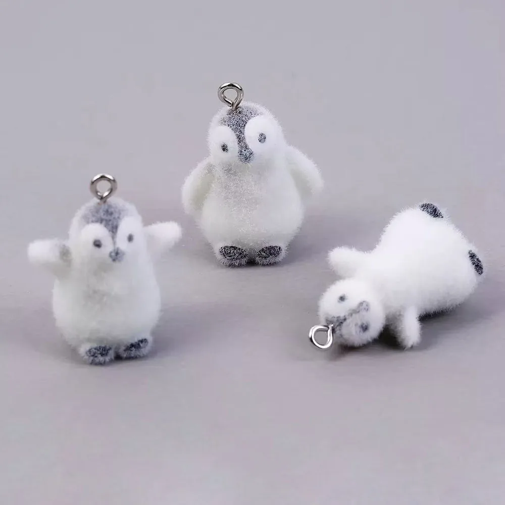 5pcs Flocking Small Penguin Resin Charms Animal Pendant DIY Phone Chains Keychain Earring Accessory for Jewelry Making Findings