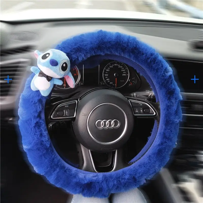 Disney Cute Cartoon Stitch Car Car Winter Plush Steering Wheel Cover Stretch Handlebar Cover Universal Card Warm Winter Model