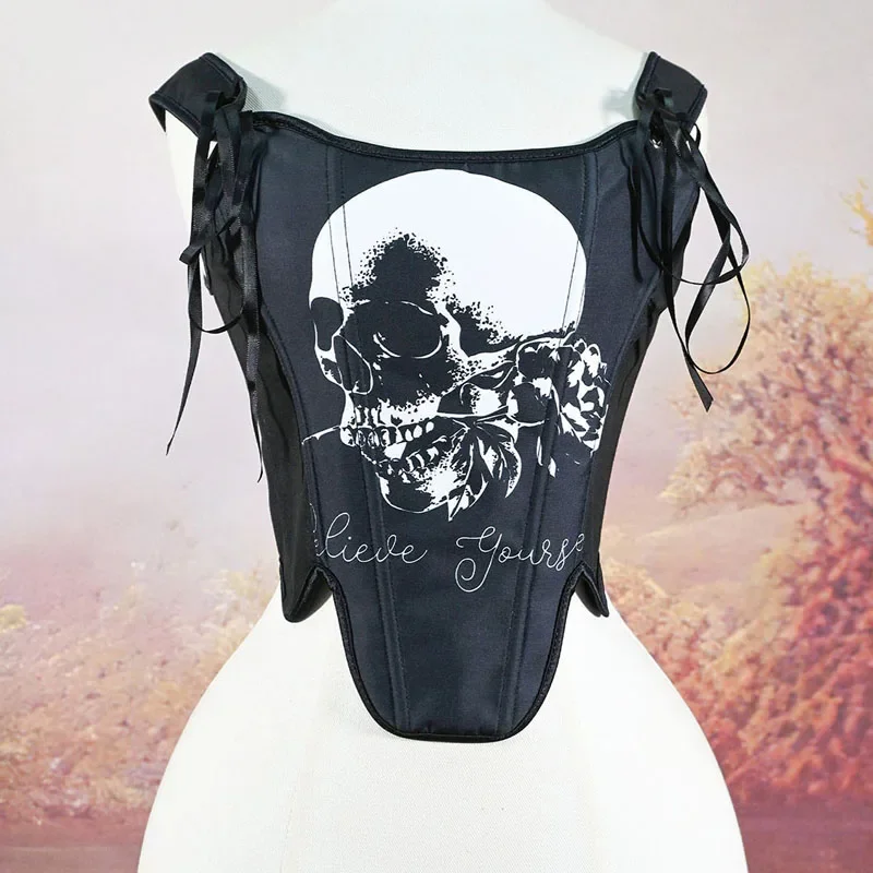 

Женский сексуальный корсет с черепом, бюстье на шнуровке, лиф, готический формирующий жилет на костях для Хэллоуина, карнавальный костюм