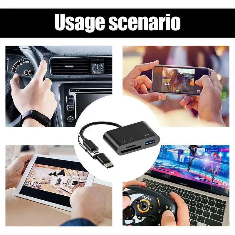 Memory Card Reader Adapter Portable 3 In 1 USB Type-c Androiid Dual Connector Simultaneously Read Camera Photo Transmission