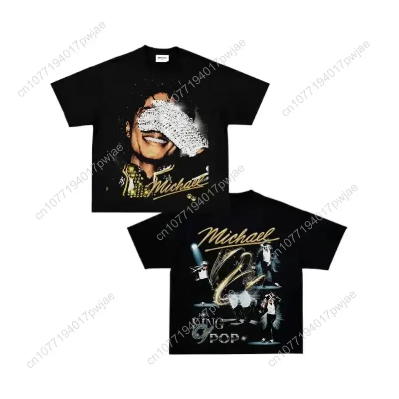 

[100% cotton]Michael Jackson King of Pop Vintage Wash Retro Graphic T-Shirt, MJ Y2K Fashion Oversized Tee, Unisex Streetwear Cam