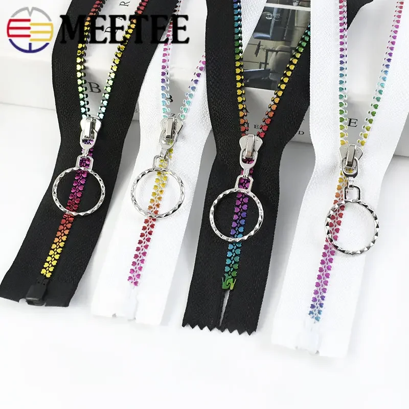 2/5Pcs 5# Rainbow Resin Zipper 15-60cm Close Open End Decorative Zip O Ring Puller for Bag Jacket Clothes DIY Sewing Accessories