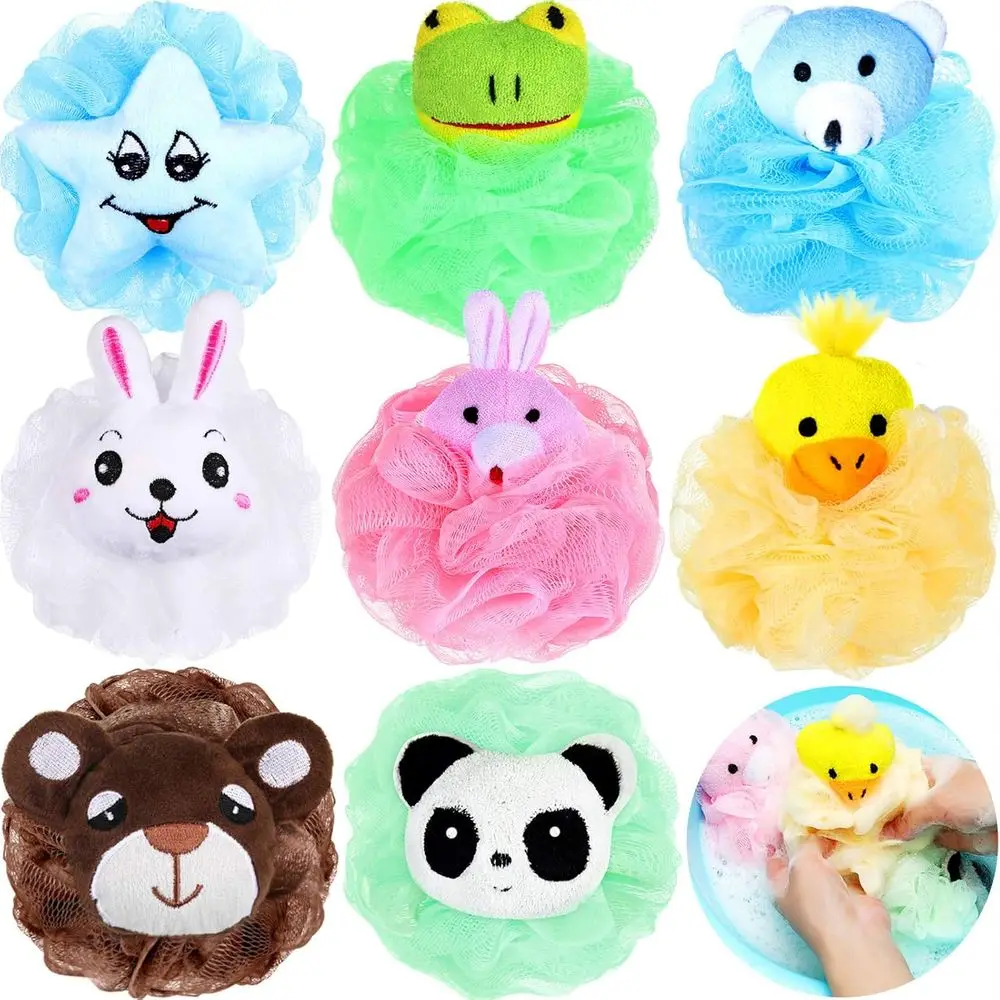 

Children's Bath Sponges - Animal Cartoon Shower Loofahs, Cute Pou Mesh Scrubbers for Kids, Unisex.