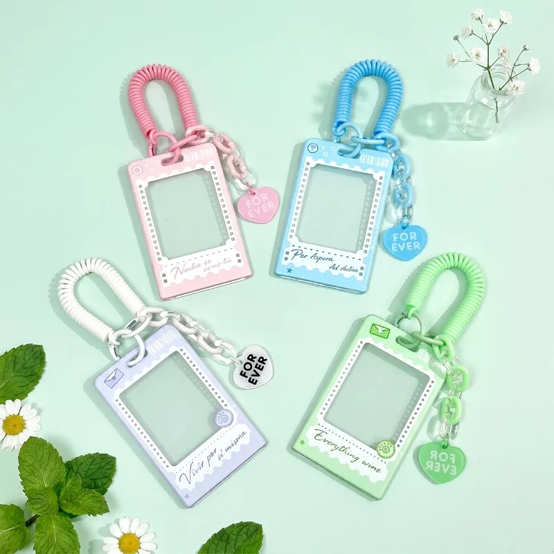 Ins Style Kawaii Transparent Hard Card Holder for Student Kpop Photocard Card Protector with Keychain Charm Card Clear Case