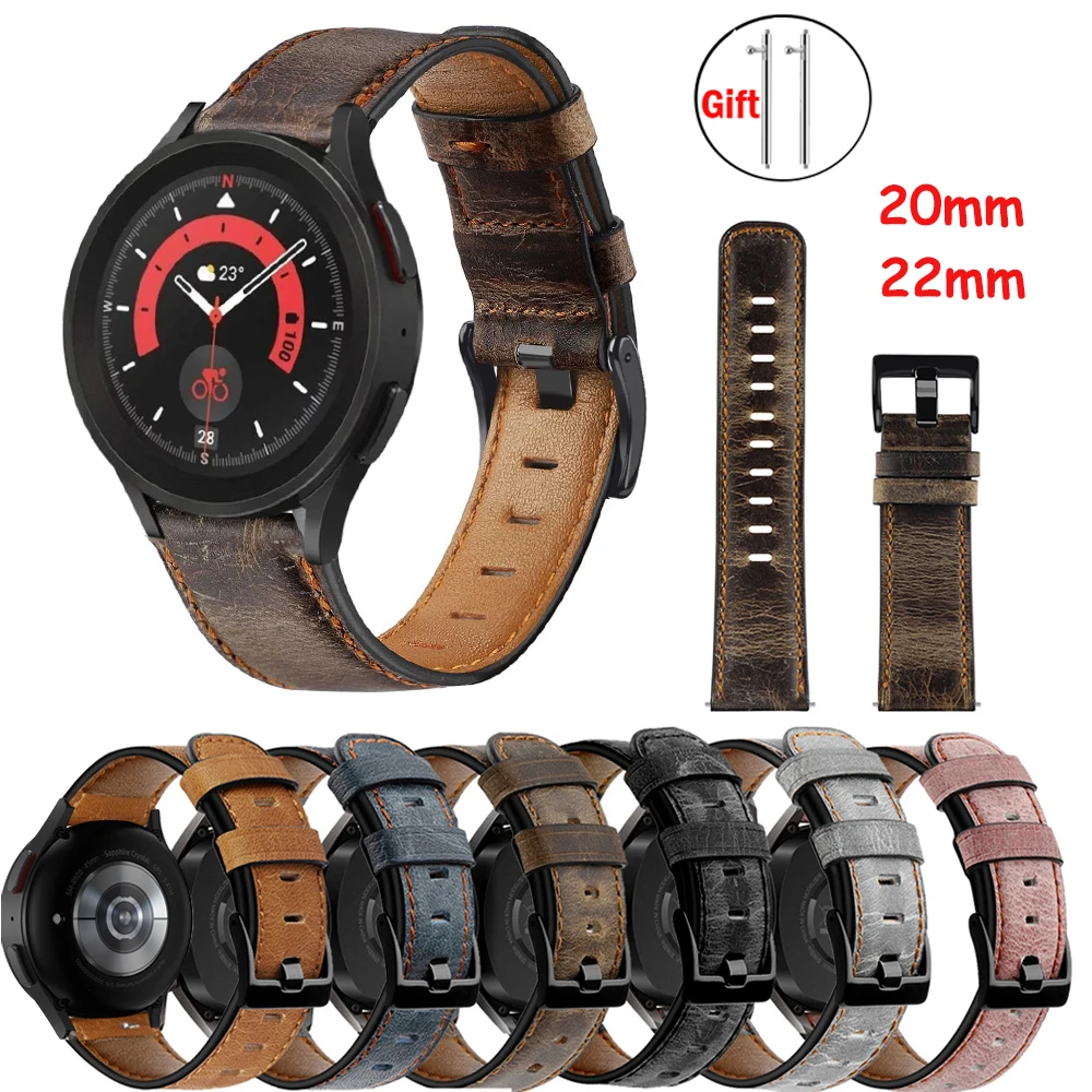 Genuine Leather band for Samsung Galaxy watch 4/5/pro 44mm 40mm 45mm/4 classic/Active 2 46mm 20mm 22 bracelet Amazfit GTS 2/e/3