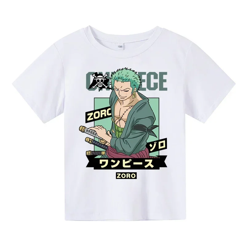 One Piece Pirate King Summer Splice t shirt Boys And Girls Cartoon Anime Print kids T-shirt Children Top Kids Sportswear baby