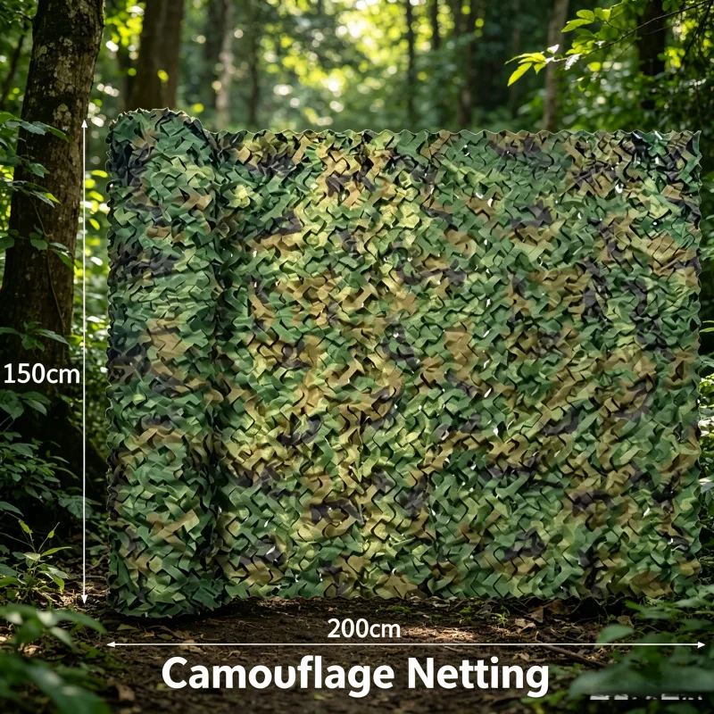 Rede de Camuflagem Woodland 150x200cm, Rede de Poliéster Durável para Caça, Camping, Sombreamento e Fotografia com Bordas Reforçadas