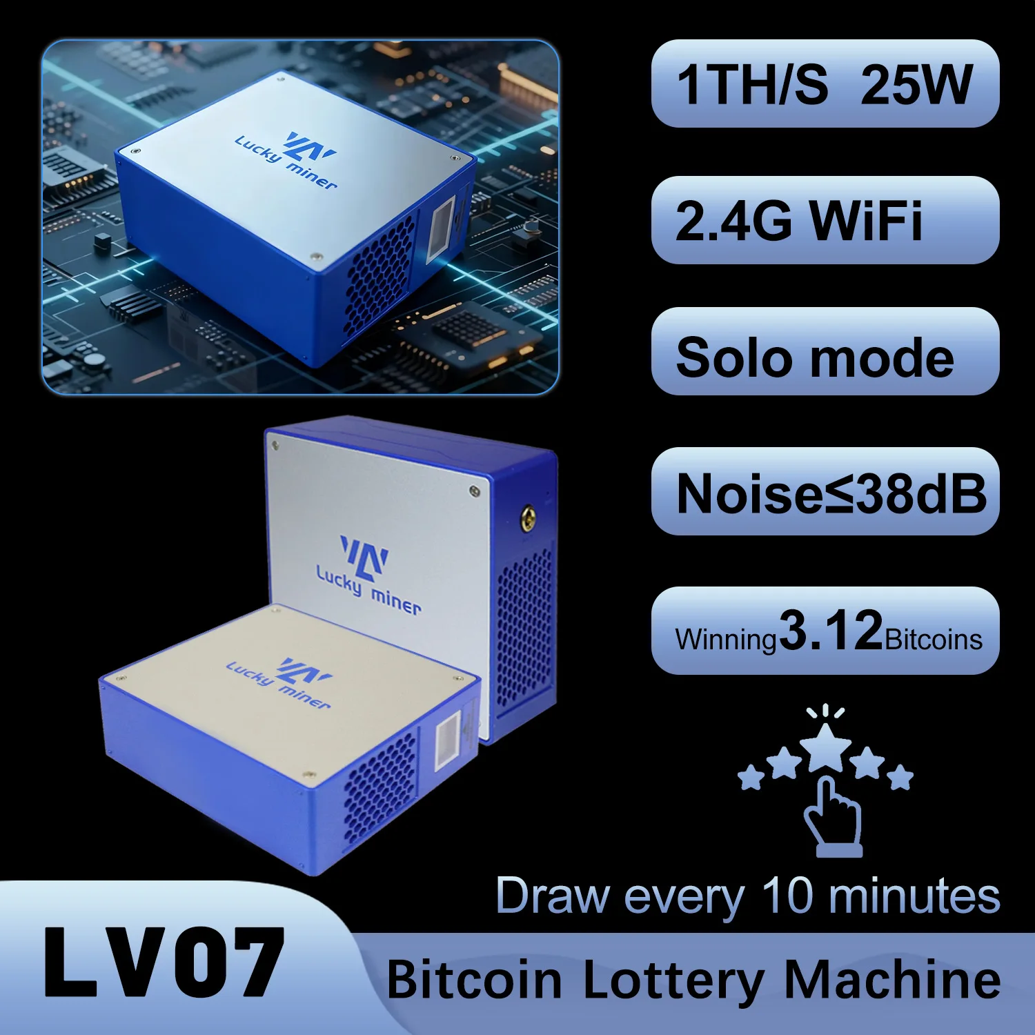 

Майнер Bitcoin Lucky Miner LV07 1TH/S 25W SHA256 WiFi для домашнего использования, одиночный ASIC-майнер для лотерей