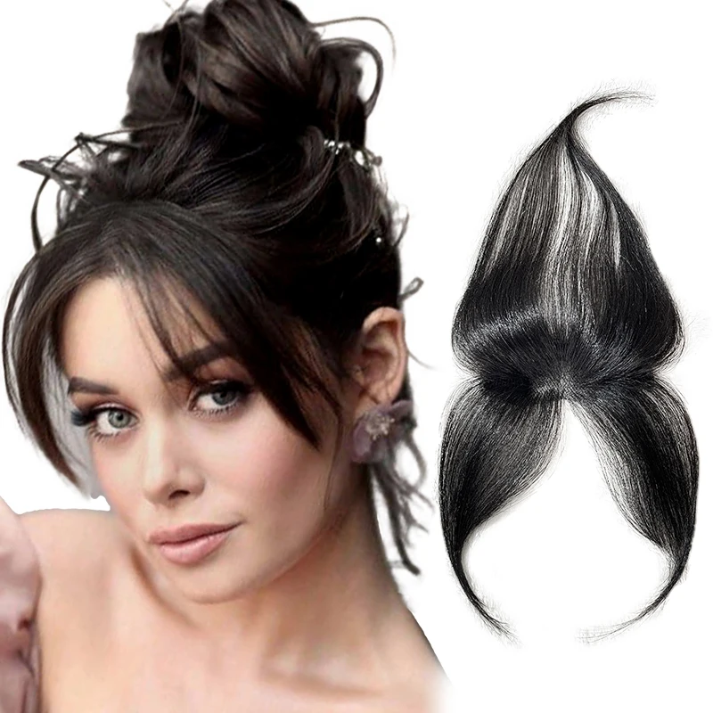 100% الشعر البشري 25 سنتيمتر ثلاثية الأبعاد ثمانية أحرف الهواء الانفجارات الطبيعية الجبين تبييض الشعر تعزيز رئيس الستار النساء للشعر العلوي