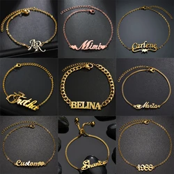 Acheerup Personalized Name Stainless Steel Bracelet for Women Customized Heart Crown Hand Cuban Thick Chain Kids Jewelry Gift
