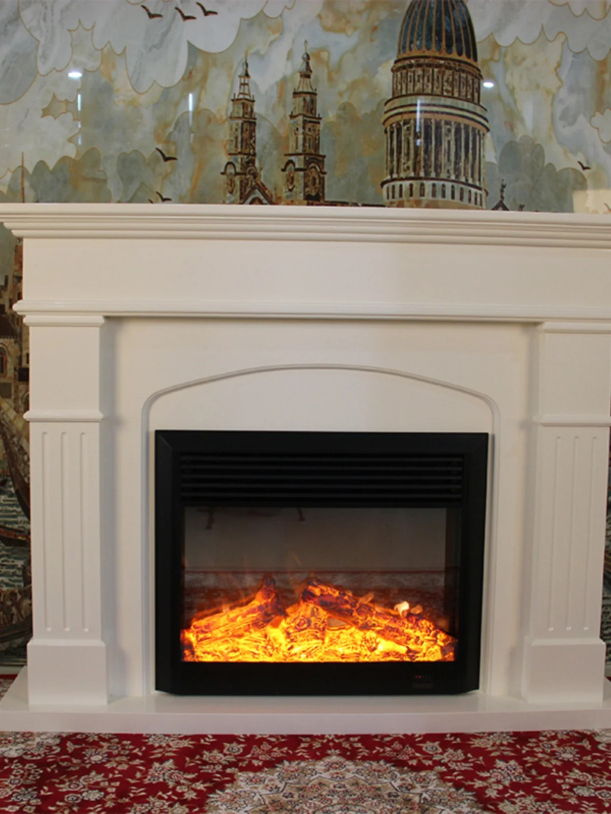 خزانة مدفأة كهربائية من الخشب الصلب غير رسمية أمريكية معاصرة لتدفئة النار الأوروبية للأثاث المنزلي