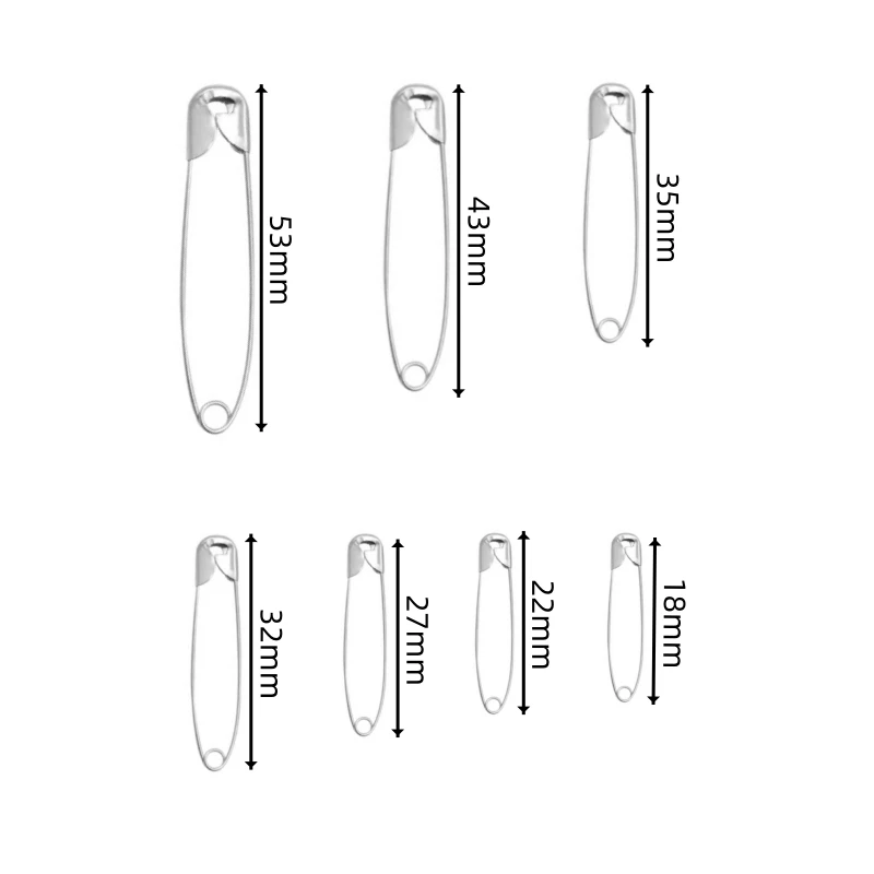 100 Stück Sicherheitsnadeln aus Edelstahl, 18-53 mm, für Kleidungspositionierung, DIY-Bastelarbeiten, Kleidungsdekoration, Zubehörwerkzeug – Detail 1