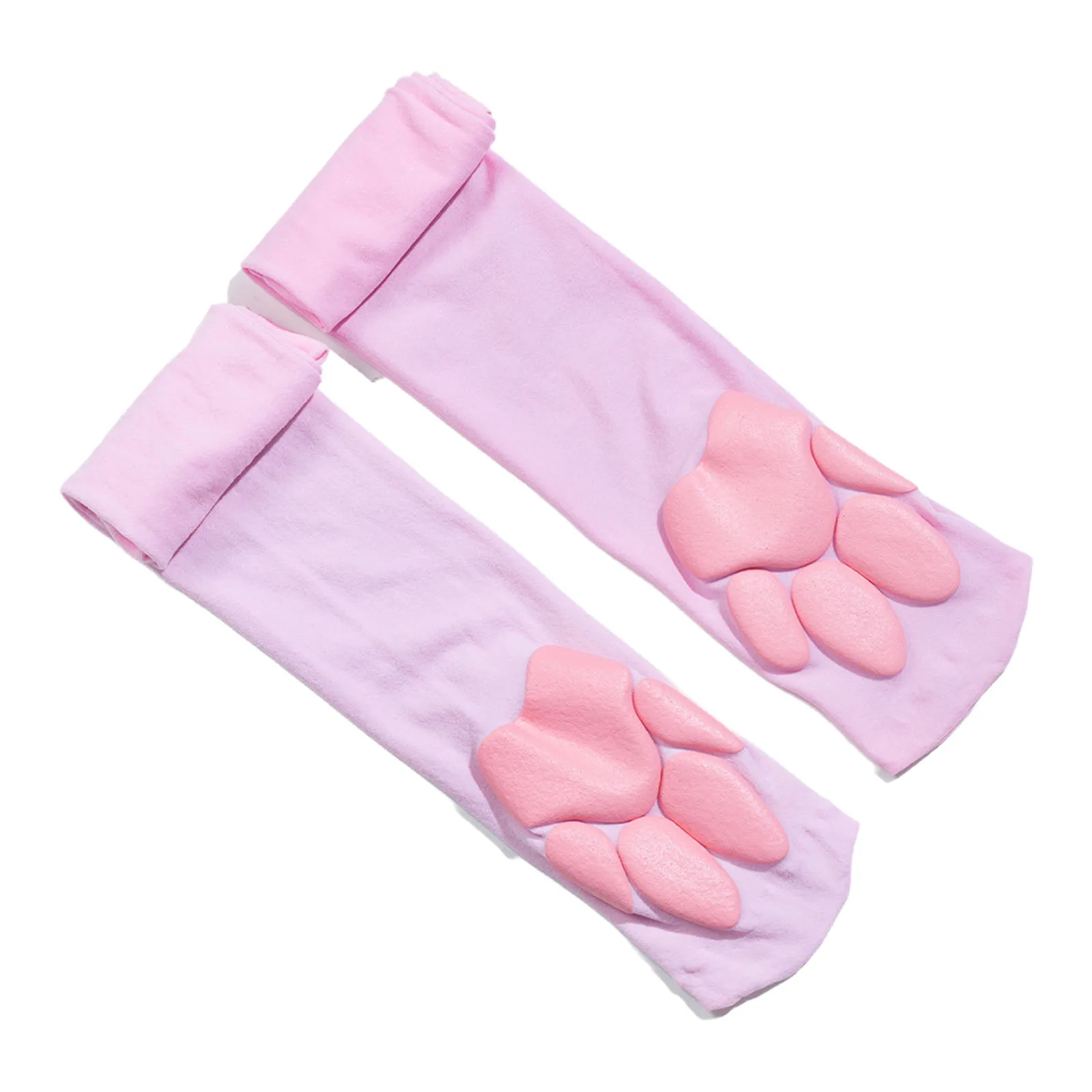1 paire femmes mignon 3D chat patte Pad bas extensible couleur unie cuisse haute chaussettes Cuties chaton griffe au-dessus du genou bonneterie bas