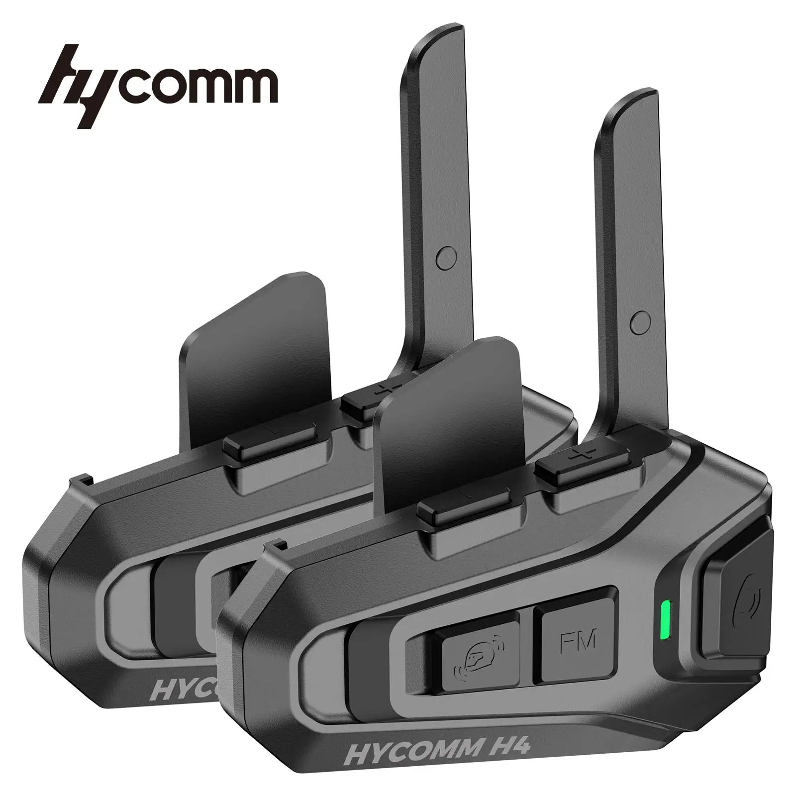 HYCOMM H4 Auriculares Bluetooth para Motocicleta, Intercomunicador para Casco para 4 Motociclistas, Intercomunicador para Motocicleta de hasta 2000 m, Música y GPS Simultáneamente, Multitarea de Audio, Bluetooth 5 Dual 1 Chip, 35 Horas de Duración de la Batería, Reducción de Ruido DSP CVC, Resistente al Agua IP67, Juego de 2 Piezas