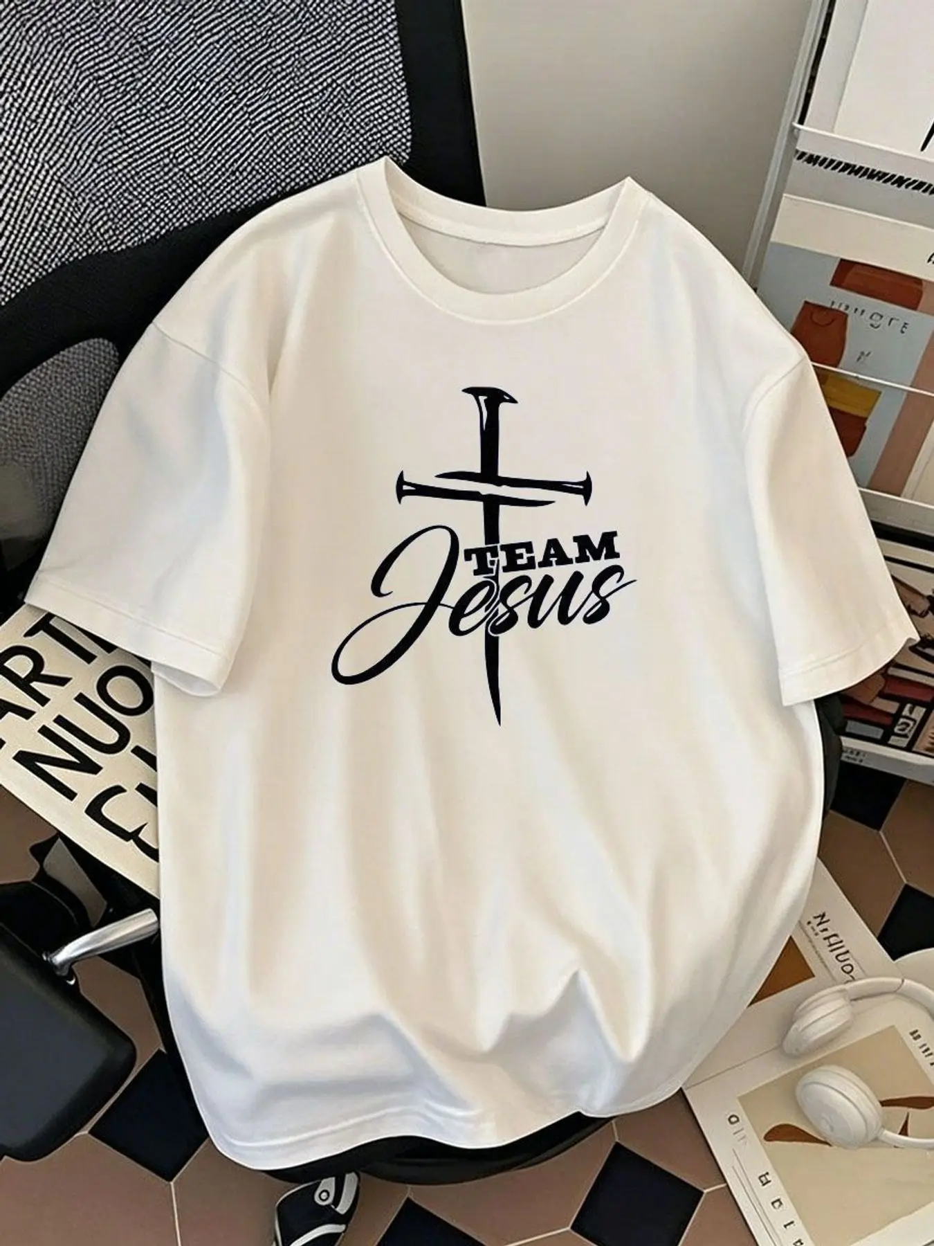 Team Jesus Christian Cross Graphic T Shirt Women Fashion Short Sleeve Stretchy Plus Size Casual Faith Religious Print Tee Top Clothes