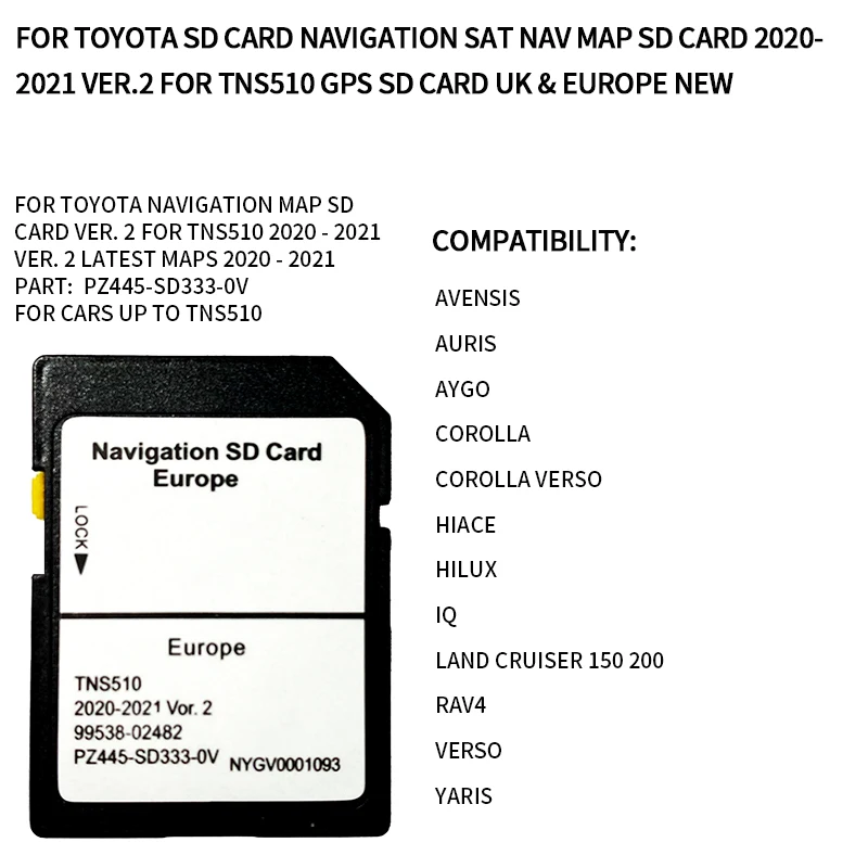 FOR Toyota SD Card Navigation Sat Nav Map 2020-2021 Ver.2 for TNS510 GPS SD Card UK & EUROPE NEW