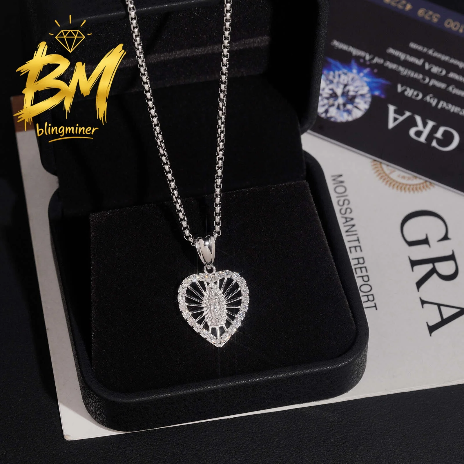 Blingminer Heart Shape Maria VVS Moissanite Pendant For Men Women S925 Silver Pendants Jewelry Pass Diamonds Tester Free Shippin