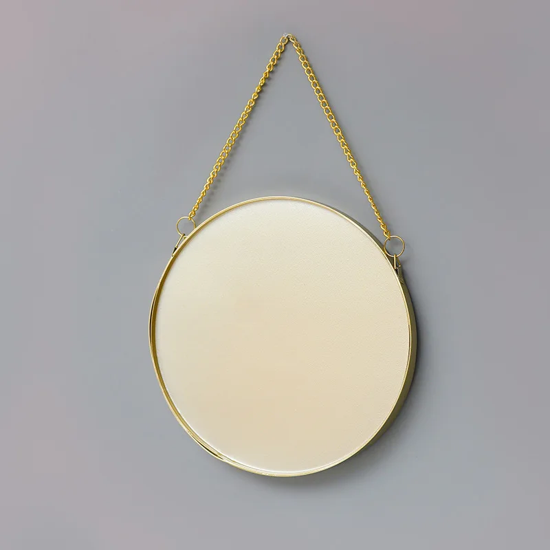 Nordic Round Wall Mounted Mirror with Metal Strap, Hanging Ornament, Salon, Bathroom, Bedroom Decor, Makeup Mirror