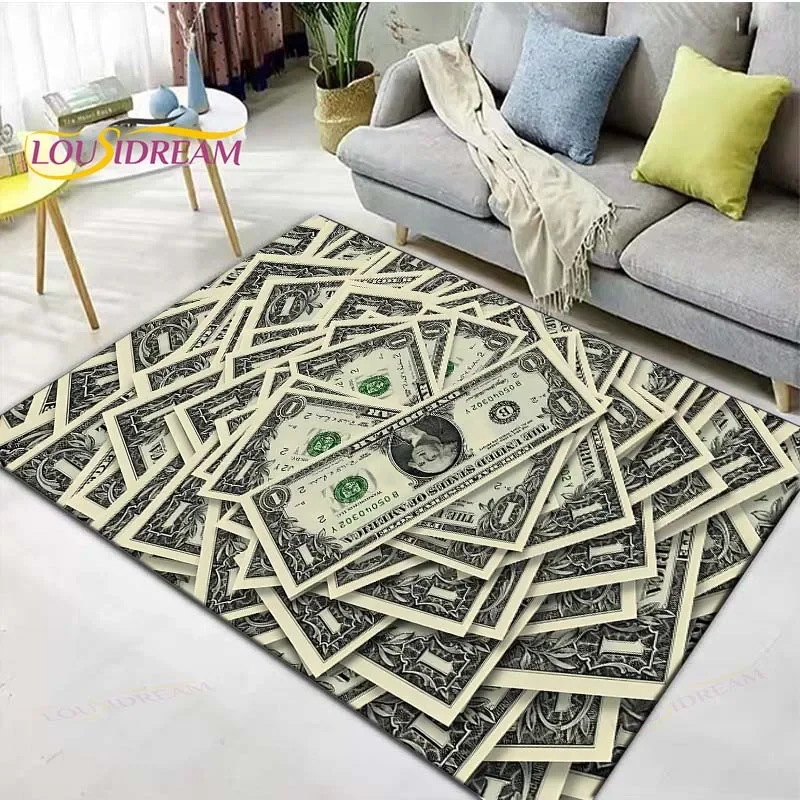 

3D Money Dollar Carpet for Bedroom Living Room Home Sofa Decoration,Children Game Large Decor Floor Mat Yoga Mat Large Carpet