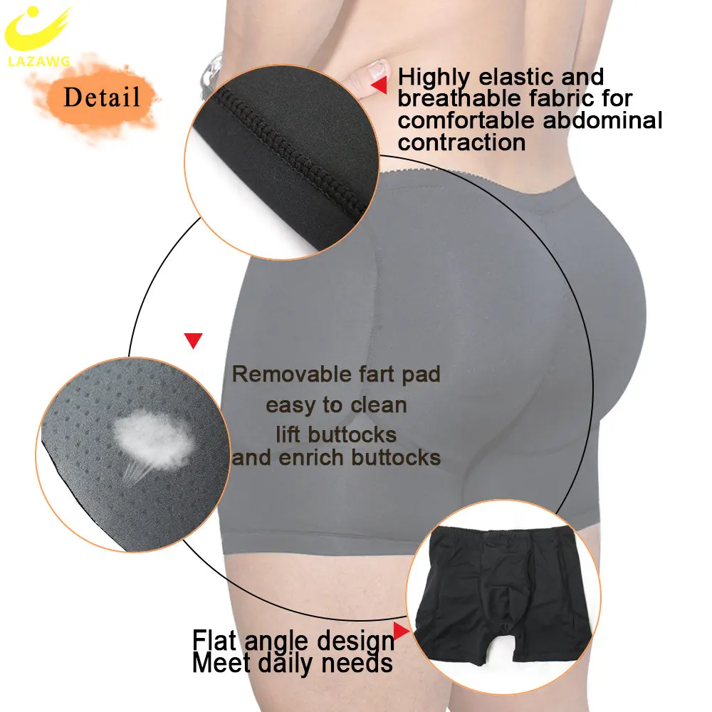 LAZAWG Men Push Up Booty Lifting Panty with Pads Tummy Control Hip Enhancer Shorts Butt Lifter Underwear Slimming Shapewear