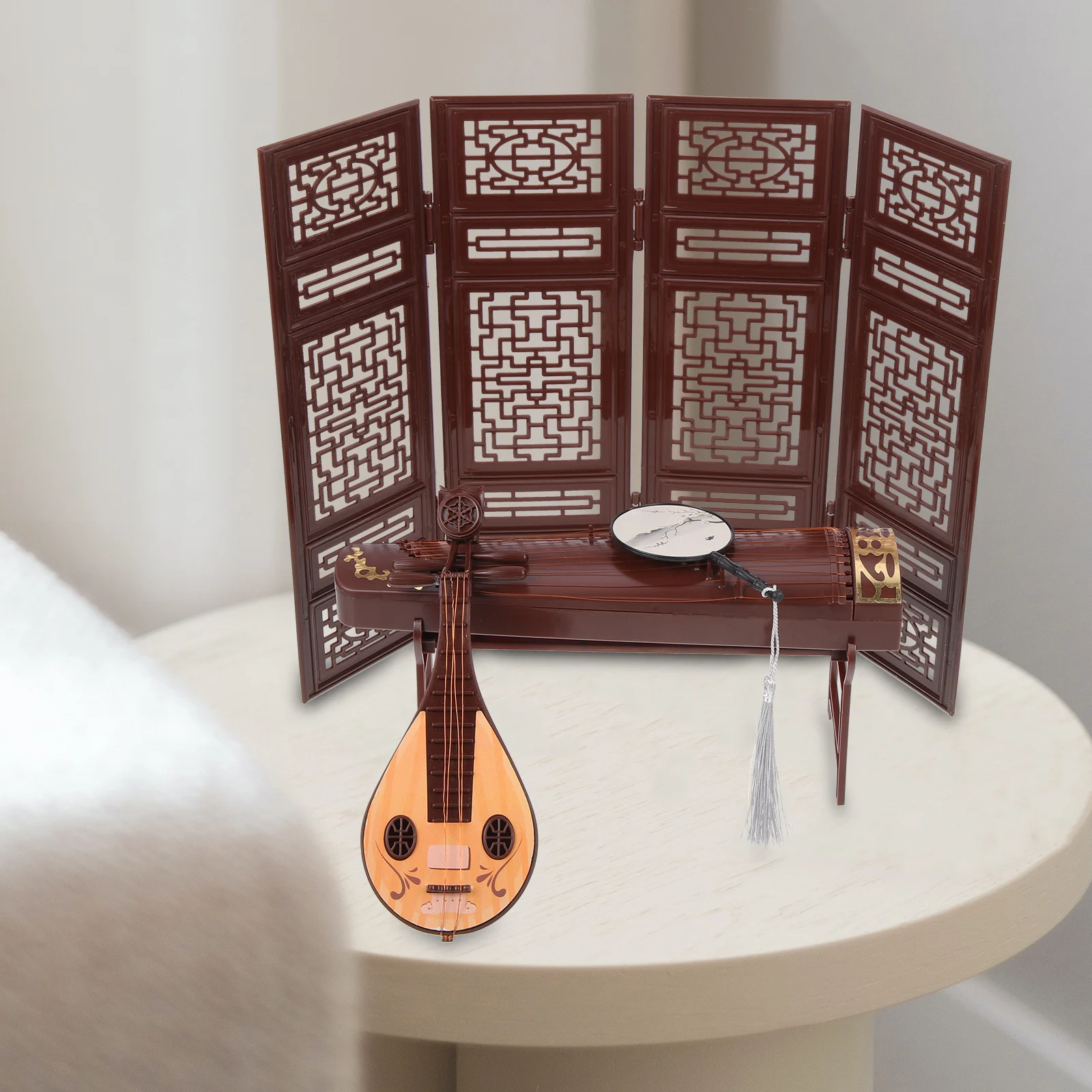 

4pcs Simulation Screen Miniature Chinese Guzheng Pipa Fan Photo Prop Desktop Decor Instrument Small House Accessories Home