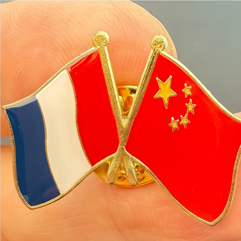 France and China Flag Metal Soft Enamel Lapel Badge Pins Brooches