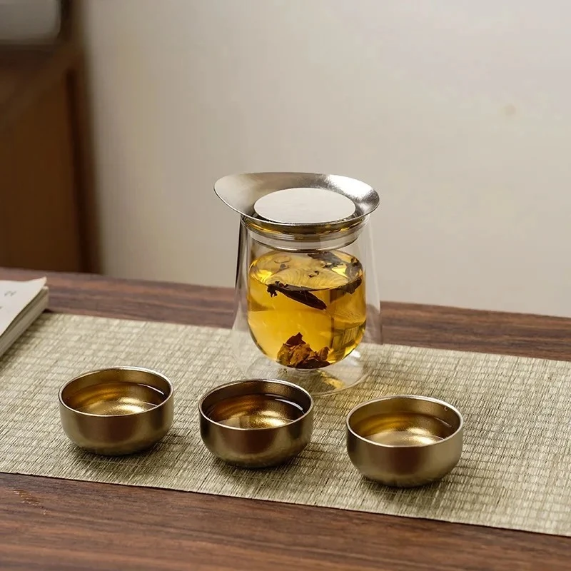 JUSTINLAU Double Layer Tea Maker High Borosilicate Glass Teapot with Titanium Tea Filter Home Tea & Water Separation Gongfu Set