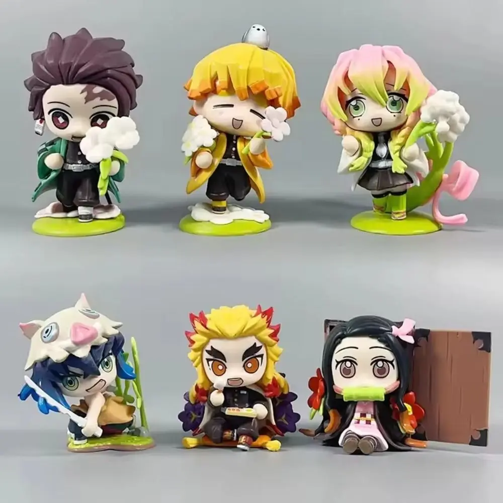 

1Pcs Demon Slayer Sitting Figure Toy Anime Kimetsu no Yaiba Tanjiro Nidouzi Inosuke Zenizu PVC Random Action Figurine Model Doll