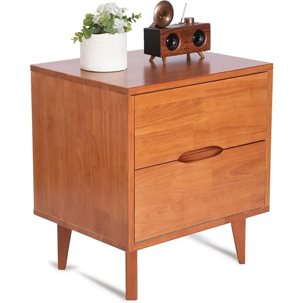 Mid Century Modern Grooved Handle Wood Nightstands Side Table Bedroom Storage Drawer and Shelf Bedside End Table,  (Caramel)