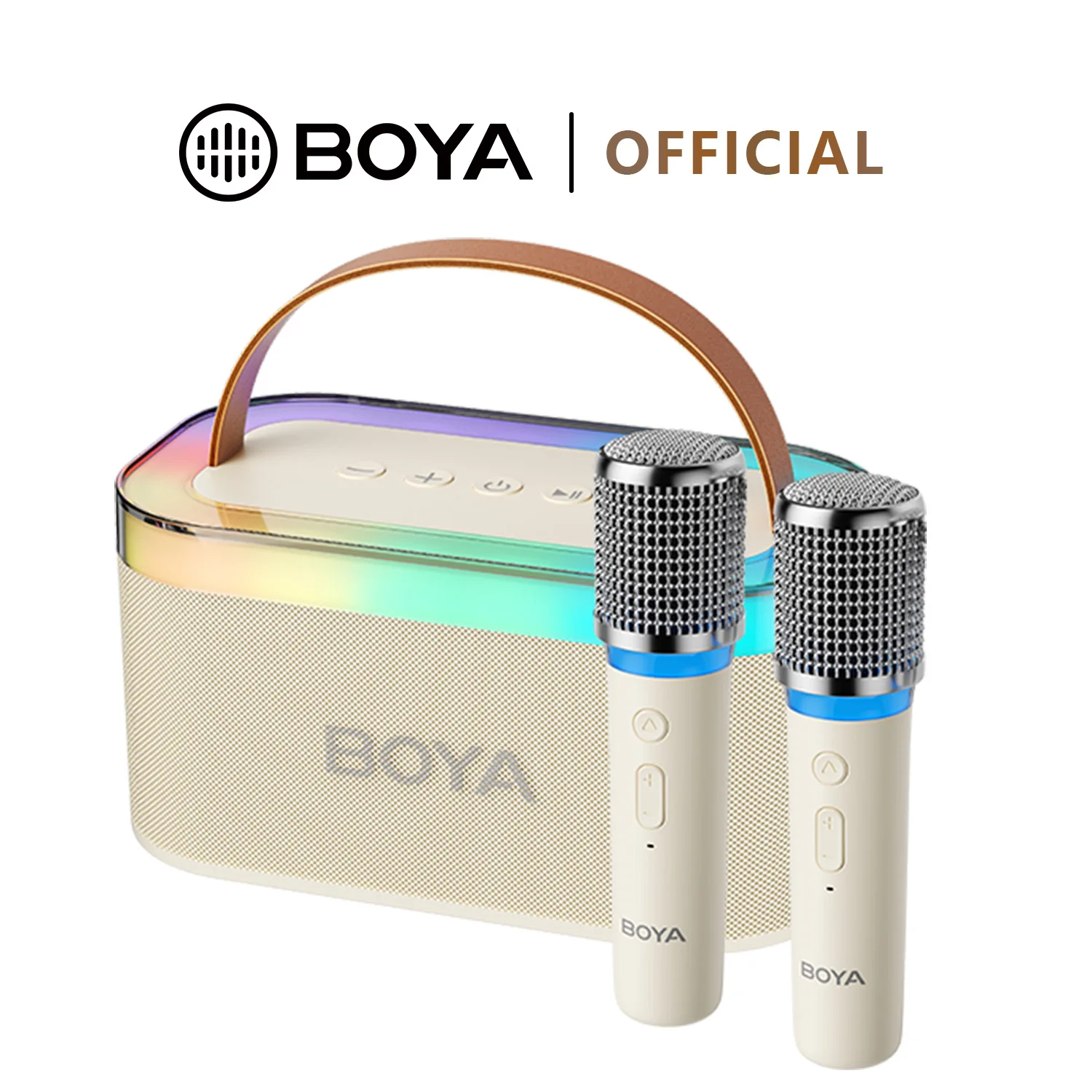 BOYA KM6 Kabellose Karaoke-Maschine mit 2 Mikrofonen, tragbarer Bluetooth-Lautsprecher, RGB-Licht, Heimparty-Gesangsmikrofon für Kinder und Erwachsene