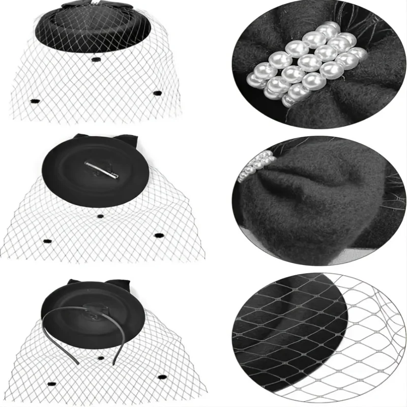 Vintage Tulle Headpiece & Gloves 2pcs Set  Bridal Fascinator Hats for Wedding Banquet & Retro Themed Parties, Lightweight