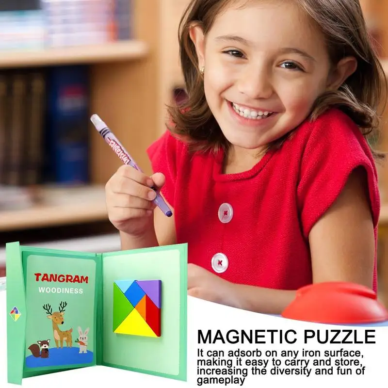 Travel Tangram Logical Thinking Magnet Tangram Wooden Tangram Shapes Puzzle Montessori Toys For Kids And Children STEM