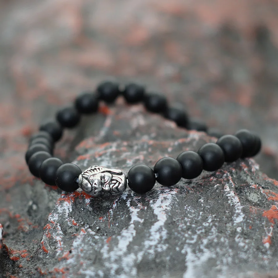 New One Buddha One Demon Beaded Men Bracelet Unfading Not Allergic Stainless Steel Natural Stone Braslet Homme Meditation Joias